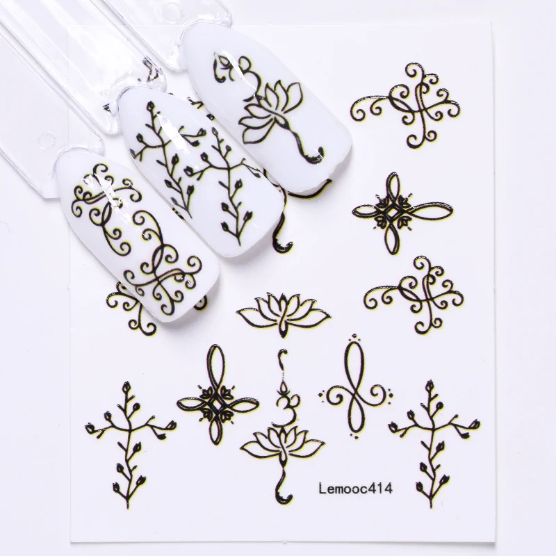 

LEMOOC 15 Sheets Nail Art Black Water Decals Transfer Slider Stickers DIY Flower Feather Necklace Nail Decorations Tools