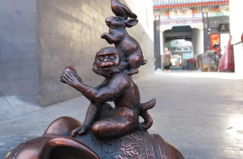 

Chinese Bronze Copper Feng Shui Auspicious Monkey Bird Ride on Elephant Statue