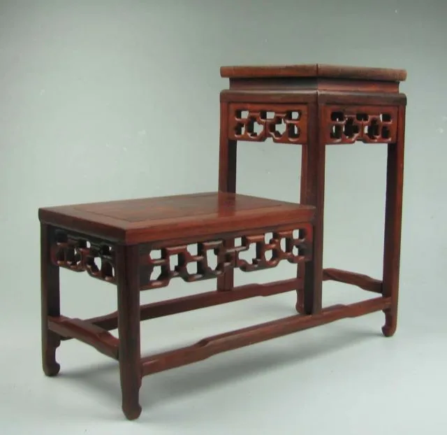 

new red suan-zhi wood rosewood China high-low style stand display shelf 8.7"