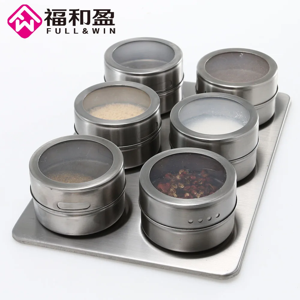 

6 Pieces Magnetic Stainless Steel Cruet Condiment Spice Jars Set Salt and Pepper Shakers Seasoning Sprays Cooking Barbeque Tool