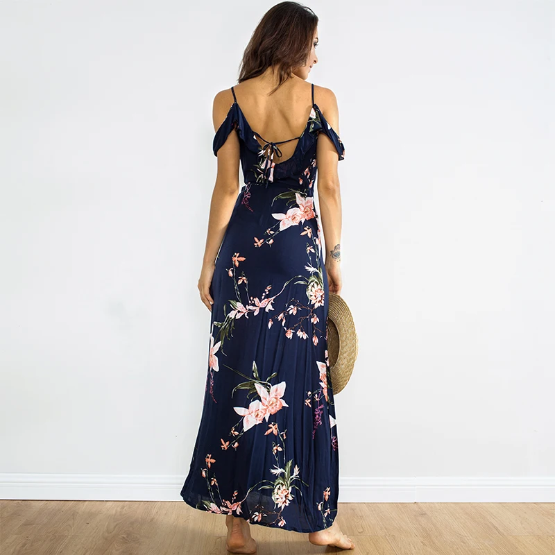 ShejoinSheenjoy Vintage Floral Print Women Long Dress Wrap Ruffle Frill V-Neck Short Sleeve Bohemian Casual Beach Maxi Dresses (20)