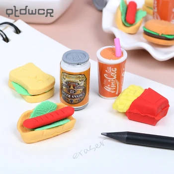 

6PCS/Set School Office Novelty Creative Kawaii Hamburger Food Drink Coke Rubber Eraser Set