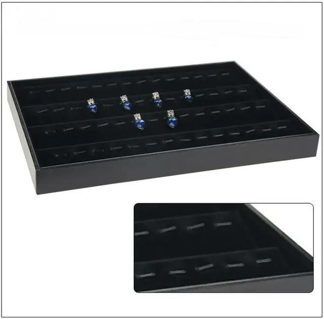 Hot Selling PU Frame Velvet Jewelry Organizer Jewellery Display Ring Box Necklace Earring Holder Various Models for Option 56pcs hooks tray