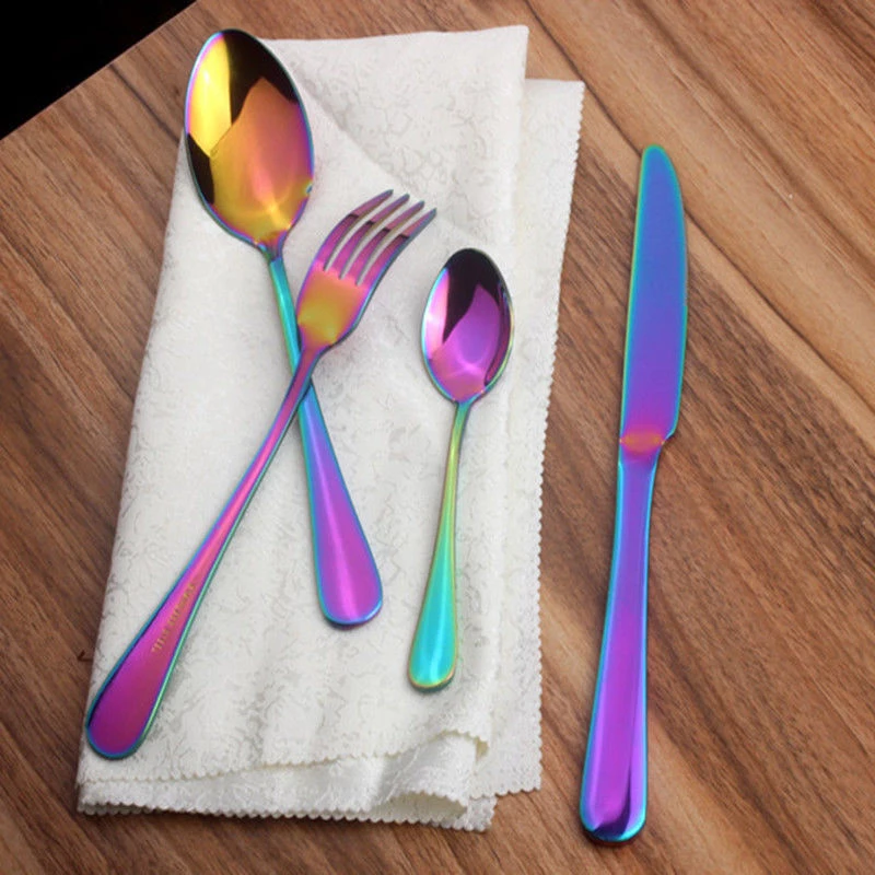 4Pcs/Set New Luxury Multicolor Rainbow Dinner Set Wedding Travel Cutlery Stainless Steel Dinner Knife Fork Scoops Silverware Set