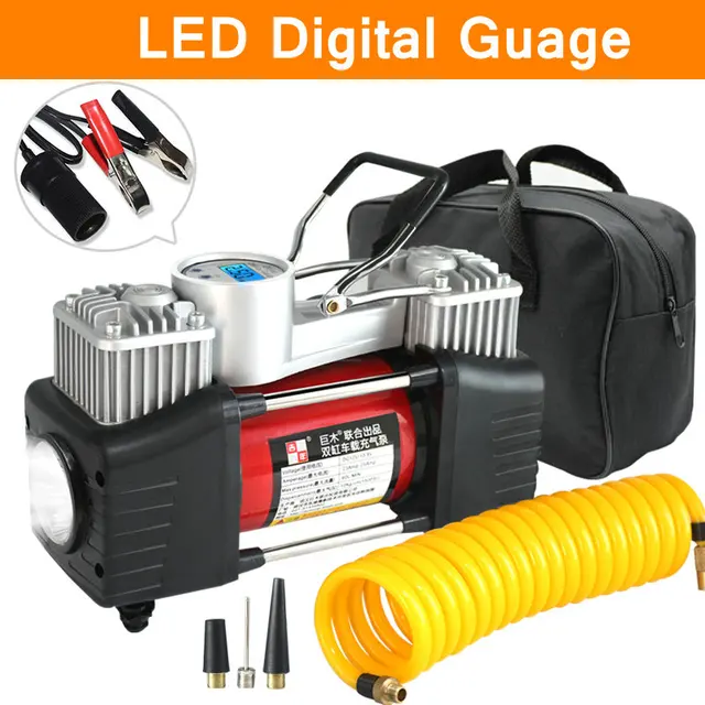 High Pressure Preset Air Pump 12v Air Compressor Car Tyre Tire Home Inflator Double Cylinder