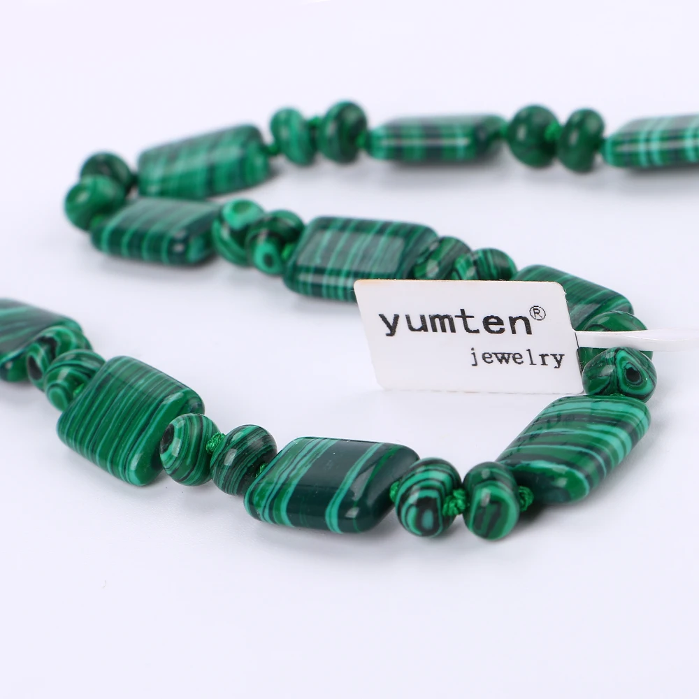Yumten Зеленый Малахит ожерелье квадратная цепь для мужчин State мужчин t чокер Винтаж женщин ювелирные изделия драгоценный камень бисера аксессуары Femme Lucky