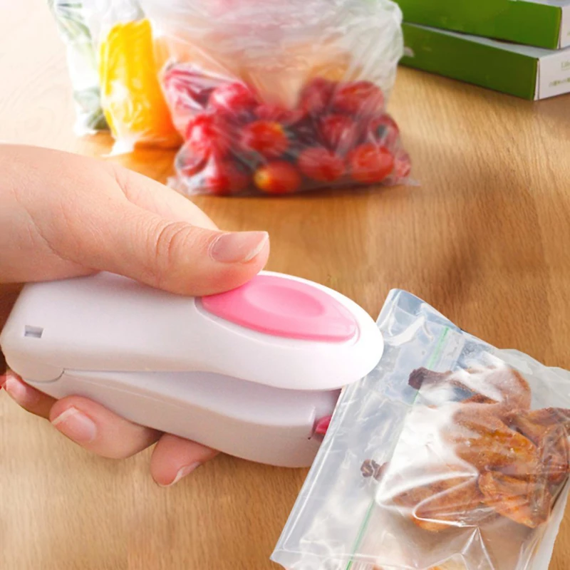 Image Portable Mini Heat Sealing Machine Impulse Sealer Food Packing Plastic Bag Kit Pink