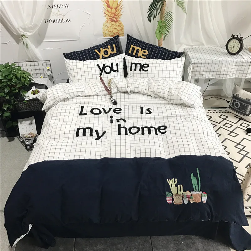 2017 IvaRose Blue and white stitching embroidery bedding set bed cover