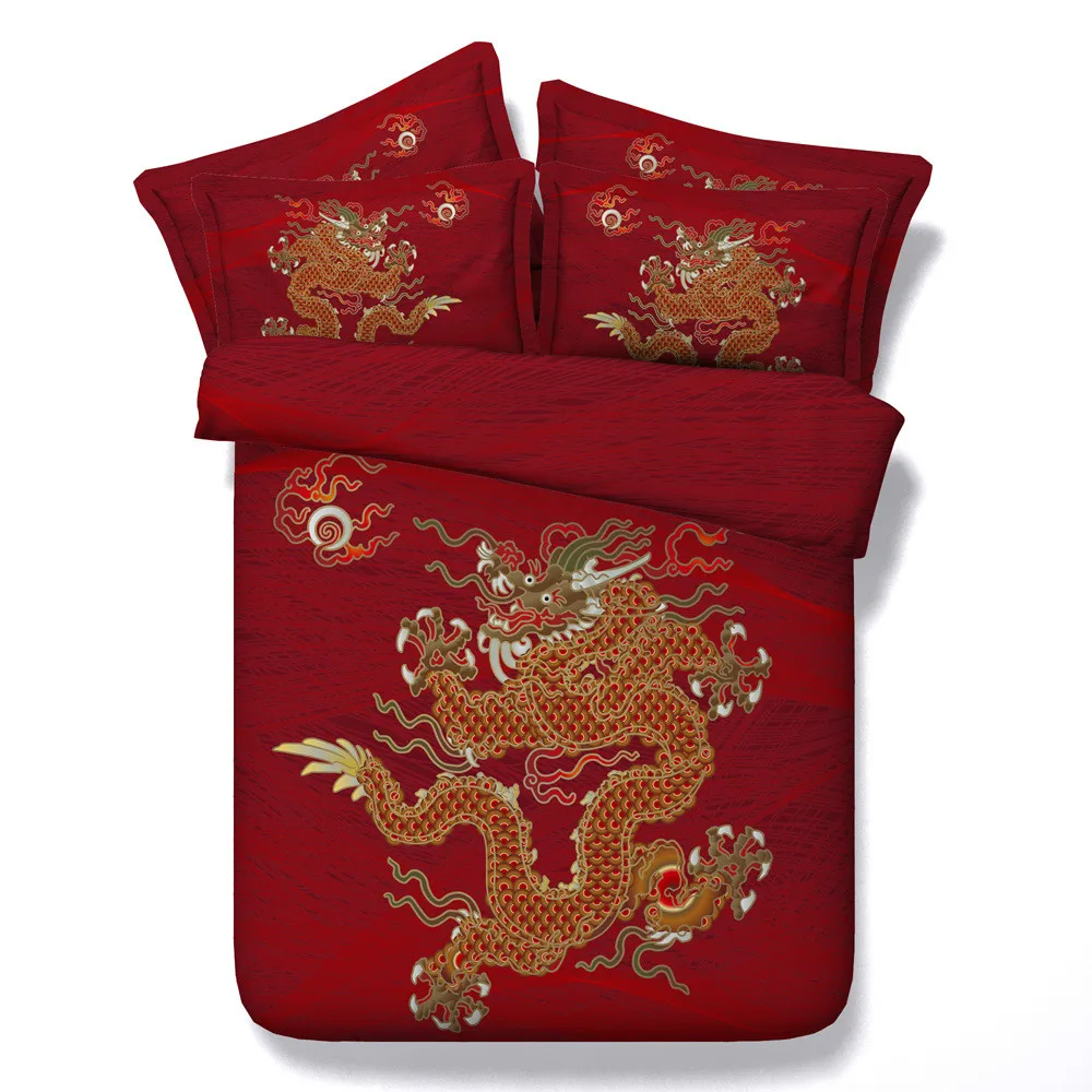 Традиционный китайский свадьба постельных принадлежностей Красная 3D Дракон Утешитель крышка один полный queen король размеры постельное