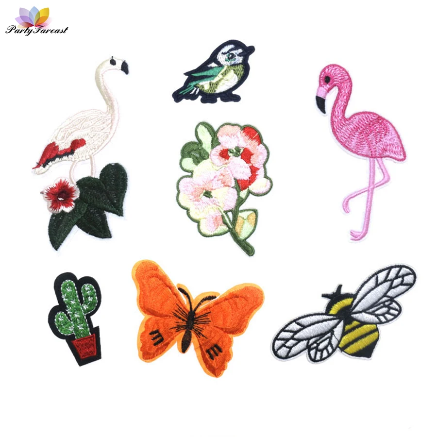 Pf flower bird patches for clothing applique embroidery stickers patch