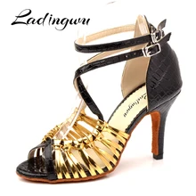 Женская танцевальная обувь Ladingwu из искусственной кожи с текстурой крокодила; Танцевальная обувь для сальсы; женская обувь уникального дизайна; Обувь для бальных и латиноамериканских танцев; цвет золотой