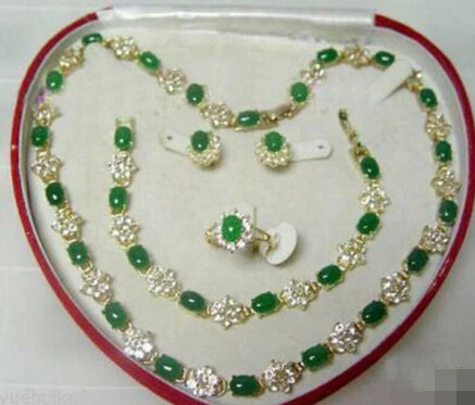 

1830 Popular jewelry Green Jade Necklace Bracelet Ring Earring Set