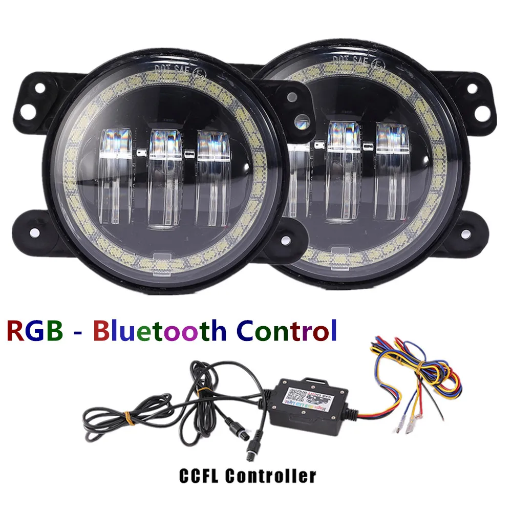 Marloo в горошек 4 дюйма RGB светодиодные противотуманные фары W/ Halo Кольцо DRL для Jeep