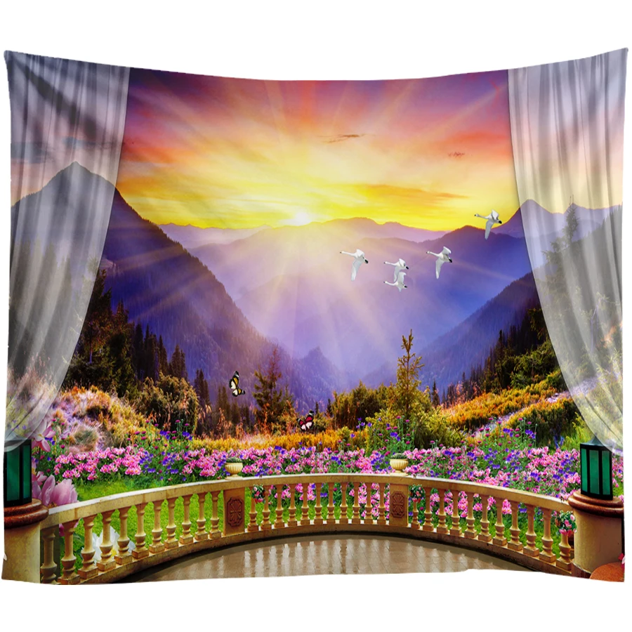 Теплый солнечный психоделический гобелен Ombre Фиолетовый морской волны Настенный Ковер шикарный горный диапазон цветок богемное одеяло 200x150