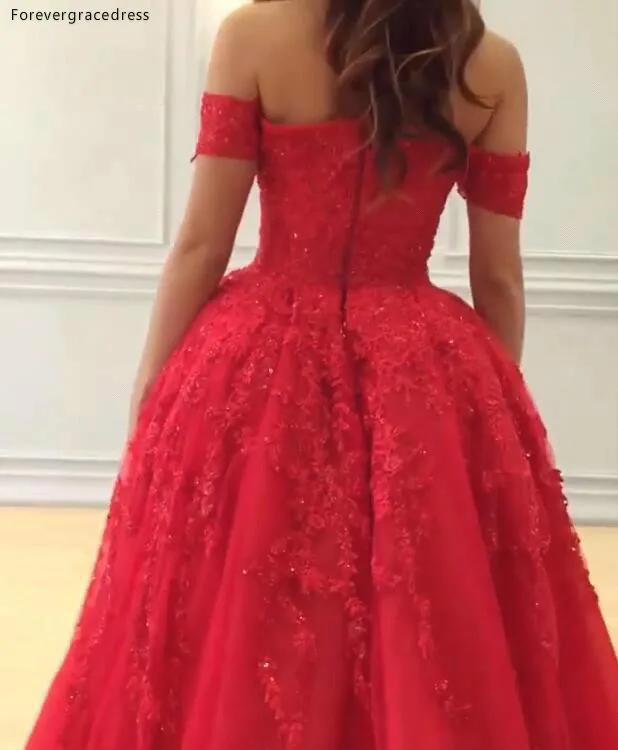 Vintage Red Arabic Formal Evening Dresses Off Shoulders A Line Tulle Lace Appliqued Beaded Prom Dress Red Carpet Dress Wear BC0595 145 (4)