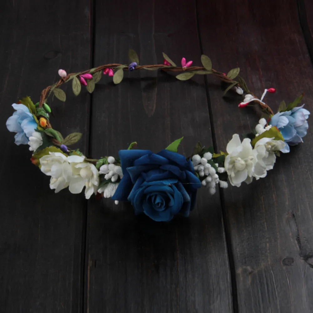 Women Wedding Flower Hair Garland Crown Headband Floral Rose Handmade Vacation