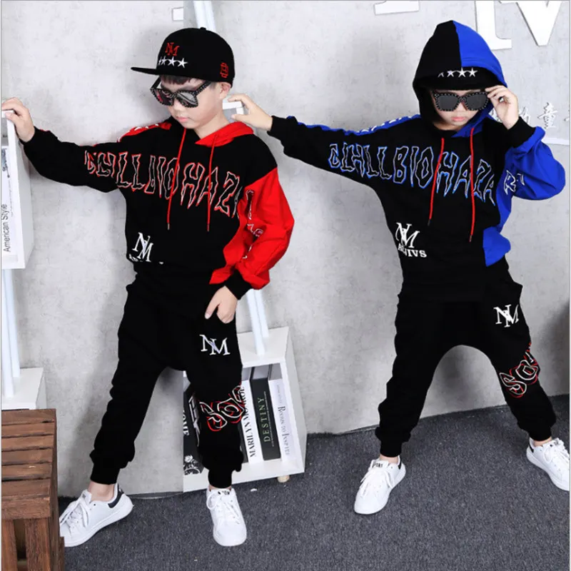 Детский осенне-весенний костюм в стиле хип-хоп для мальчиков свитер с длинными рукавами+ штаны-шаровары комплекты из 2 предметов для детей возрастом от 12 до 14 лет, Vetement Garcon
