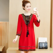 Этнический стиль Вышивка женское платье размера плюс L-4XL весеннее платье свободная Летняя женская одежда