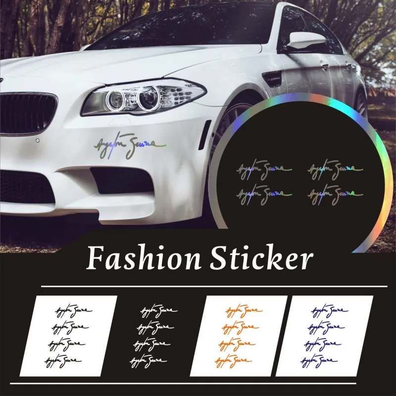 

4 Pcs/Lot Ayrton Senna Signature Car Sticker Driven To Perfection Slanted Car Decal Handle Sticker family car stickers10.7*4.2cm