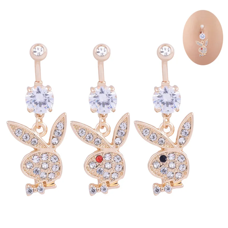 

Rabbit Head Shape Navel Rings Glitter Crystal Belly Button Rings for Women @M23