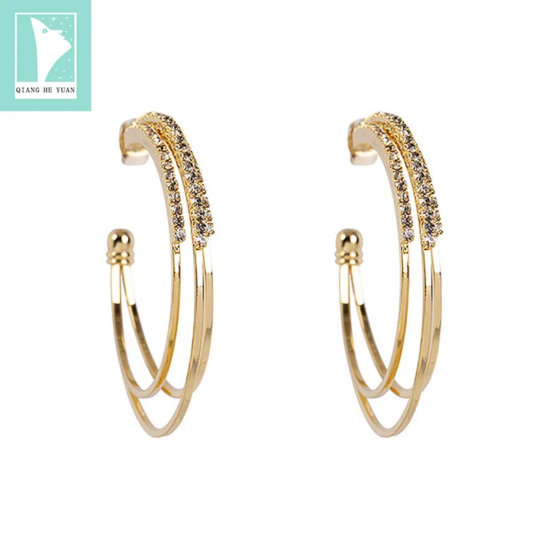 

Geometry C shape with zircon full setting three-in-one alloy earrings for women
