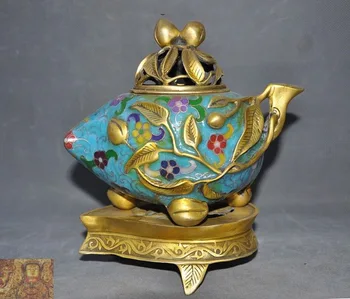 

wedding decoration Marked chinese bronze Cloisonne Enamel Gilt peach Shou tao incense burner Censer