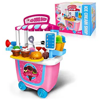 

31Pcs Ice Cream Cart Pretend Play Toy for Kids Toddlers Without Color Box