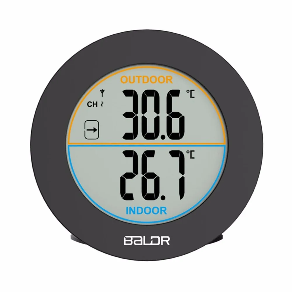 Goede Baldr Ronde Vorm Draadloze Thermometer Tafel Indoor Outdoor Lcd scherm Digitale Muur Temperatuur Meter Sensor B0127T2