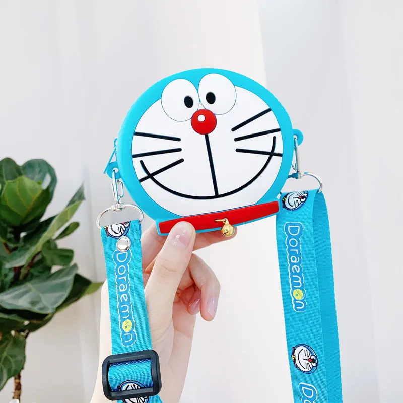 

Universal Pouch bag Cute Doraemon Cookie wallet bag for airpods Coin Lipstick Shoulder bag holster Gift child + shoulder straps