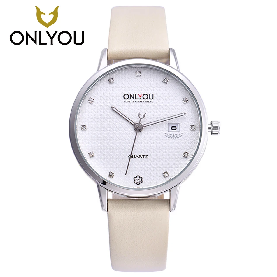 

ONLYOU Fashion Watch Women's Rhinestone Ladies New Wristwatch Diamond Genuine Leather Strap Dress Clock Popular Brand Girl