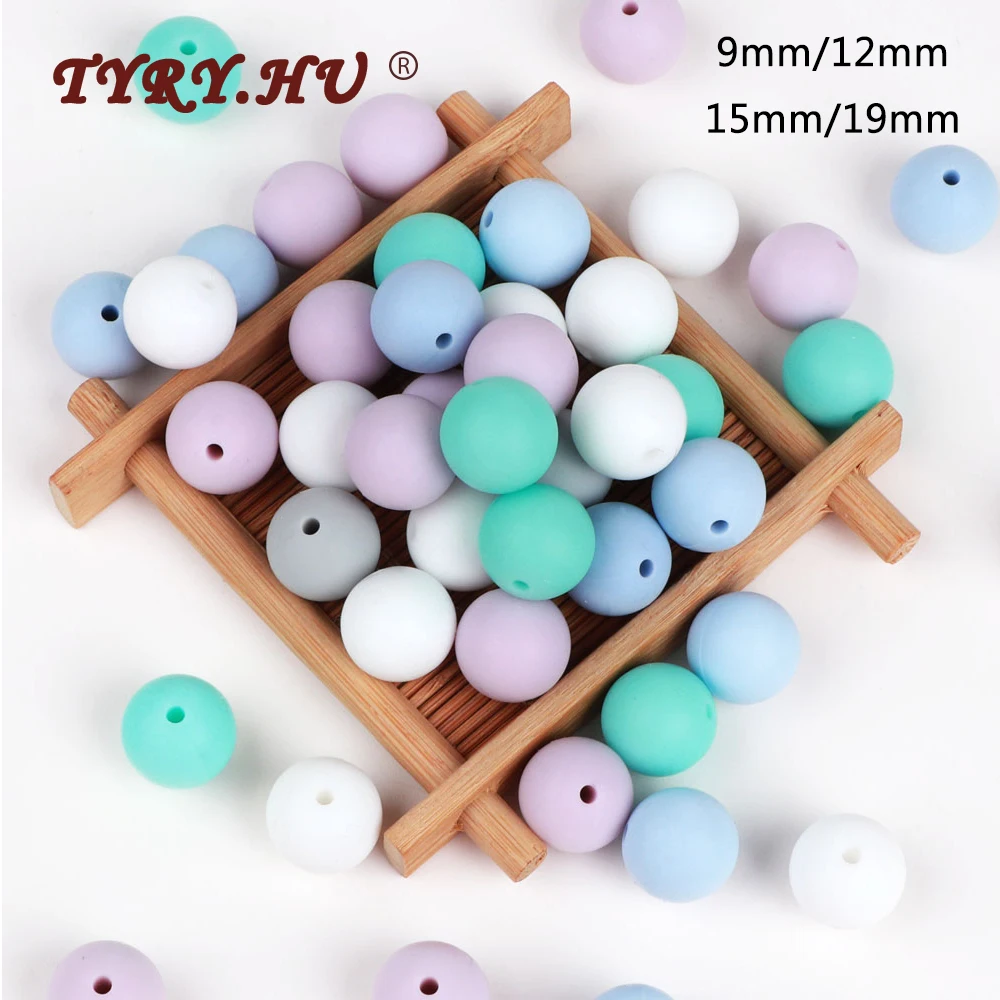 Redondo Silicone Contas 9mm 12mm 15mm 19mm Bebê Dentição Colar Faça Você Mesmo Pingente Grau Alimentício Mordedor * 500pc