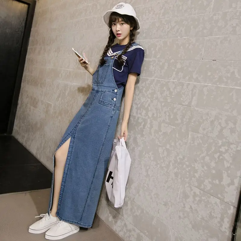 New 2017 Korean Fashion Split Solid Jeans Jumpsuits Summer Denim