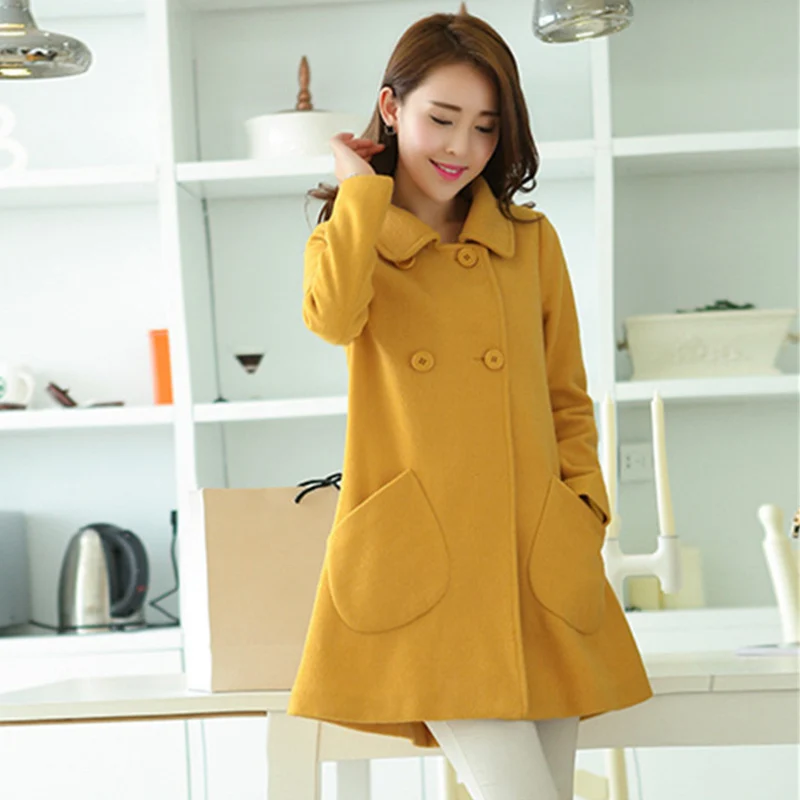 New Thin Wool Blend Coat Women Long Sleeve Turn-down Collar Outwear Jacket Casual Autumn Winter Elegant Overcoat Z5 MSK66