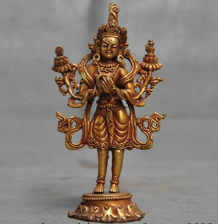 Старая тибетская бронза 24 к Золотая позолота Maitreya Bodhisattva Jizo Ksitigarbha фигурка
