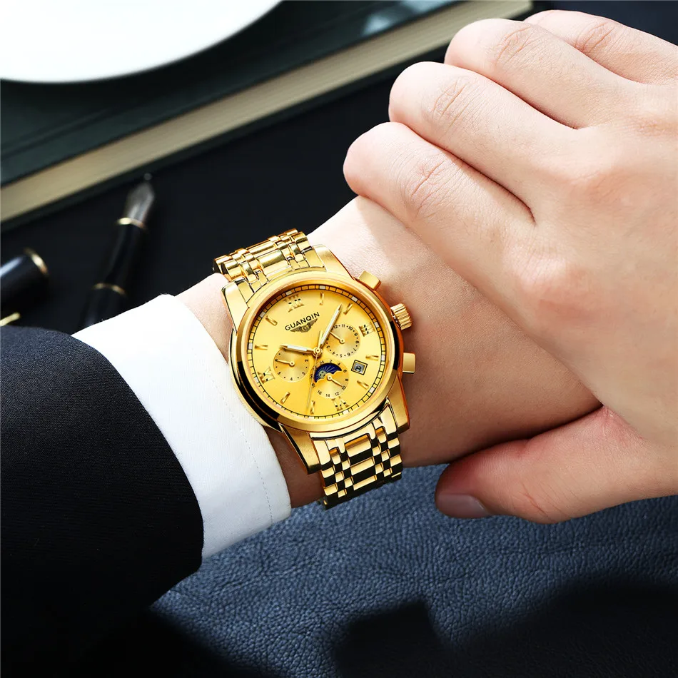 GUANQIN часы для мужчин люксовый бренд автоматический самоветер бизнес нержавеющая сталь Водонепроницаемый механические наручные часы для мужчин часы