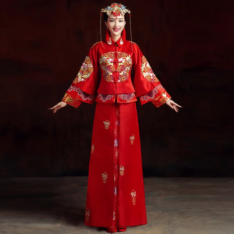 2016 Tradizionale Cinese Abito Da Sposa Rosso Stile ...