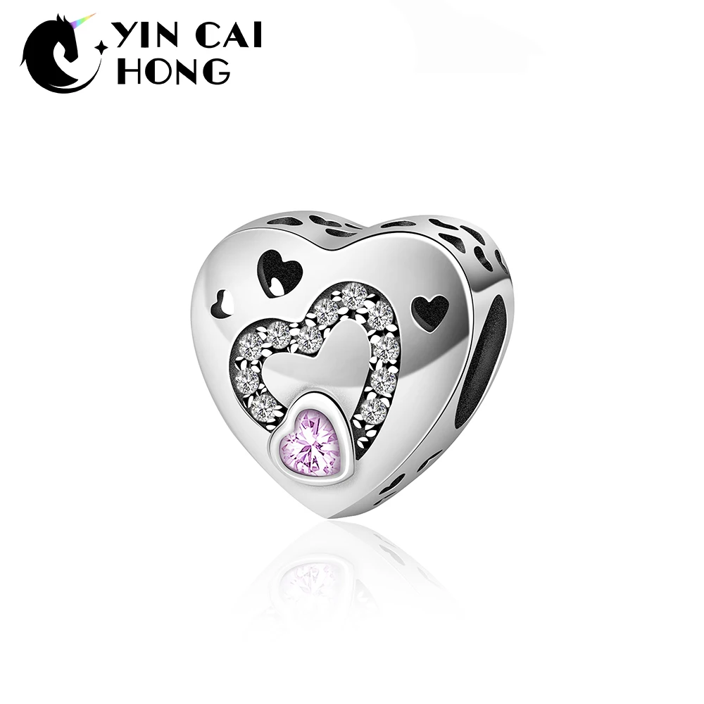 

YCH Love Heart-shape Beads Fit Diy Bracelet Necklace 925 Sterling Silver Original European Crystal Heart Charm