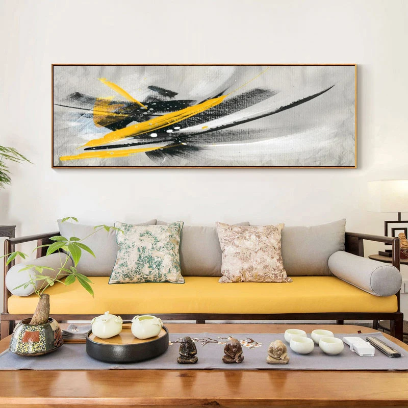Минималистичная черно-желтая абстрактная живопись маслом на холсте плакаты и принты настенные художественные картины для гостиной скандинавский Декор