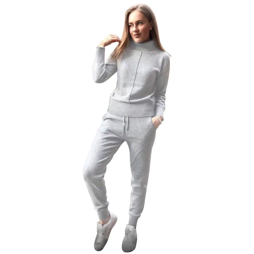 2018 Autumn Winter Warm Woolen and Cashmere Knitted Suits Loose Turtleneck Sweater + Wide Leg Cashmere Pants Two-piece Set Knit 2018 Autumn Winter Warm Woolen and Cashmere Knitted Suits Loose Turtleneck Sweater + Wide Leg Cashmere Pants Two-piece Set Knit