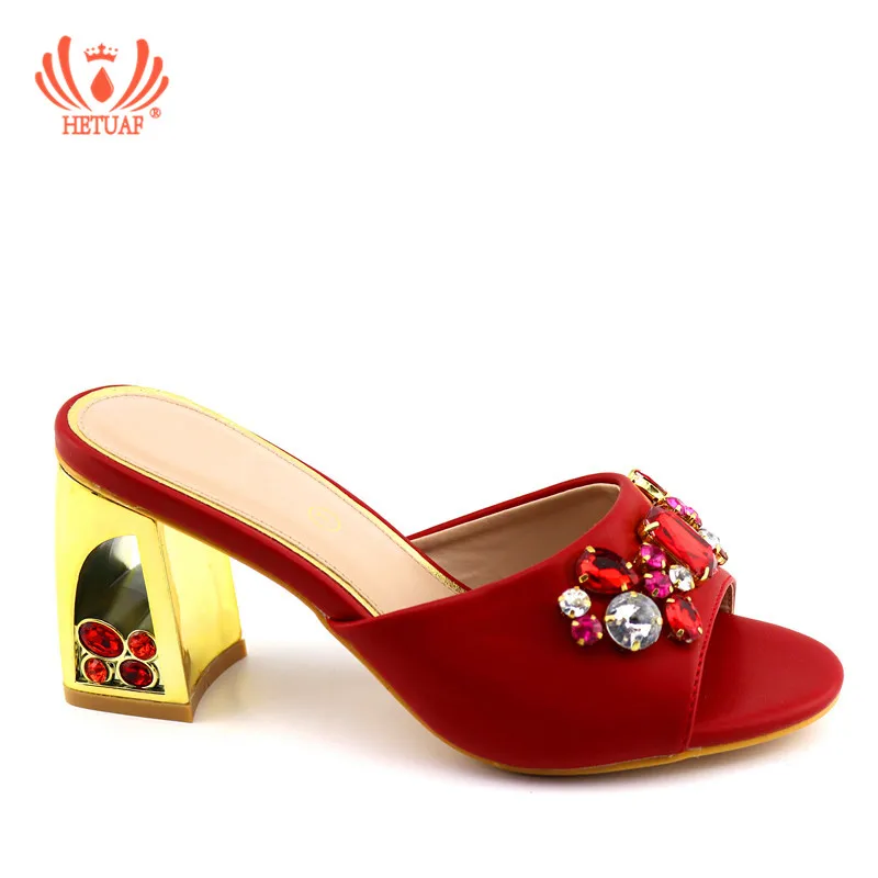 

Red Wedding African Shoes Without Bag Matching Set Novelty Italian Shoes Nigerian Summer Slippers Shoes Sexy High Heels Sandals