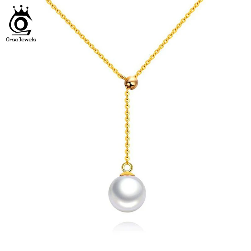 ORSA JEWELS женская имитация жемчуг кулоны ожерелья серебро розовое золото цвет цепь Регулируемая Подвеска модные вечерние ювелирные изделия PSN27 - Окраска металла: Gold Color