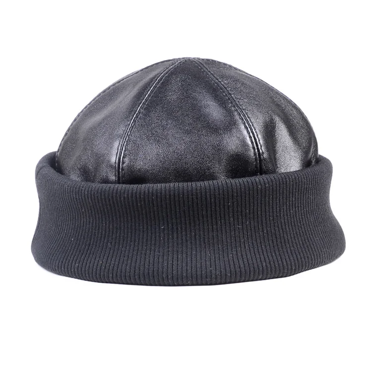 Men's Women's Real Leather Round Cap Bonnet Zucchetto Toque Beanie  New Cap Army/Navy Caps/Hats 