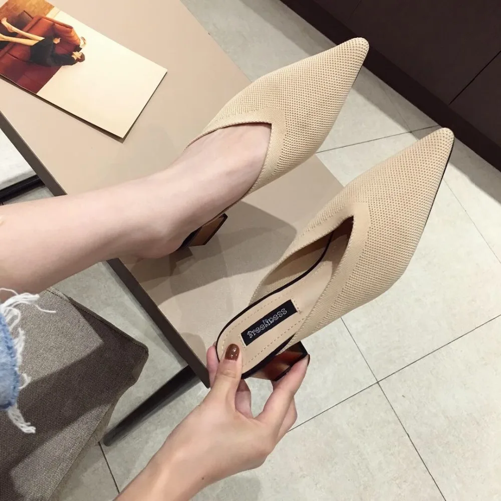 

Slippers Women Summer Cover Toe Fretwork Heels Slides Shallow Women's Shoes 2019 Med Sliders New Rubber Scandals Basic PU Hoof