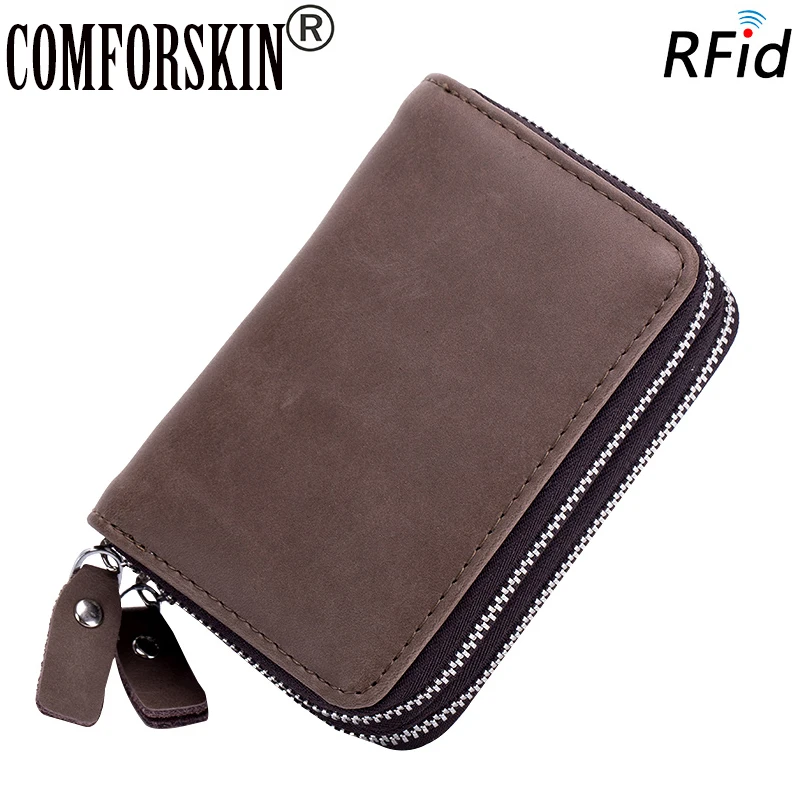 

COMFORSKIN New Arrivals RFID Unisex Double Zippered Credit Card Holder Hot Brand Vintage Style Multi-function Card Wallets 2018