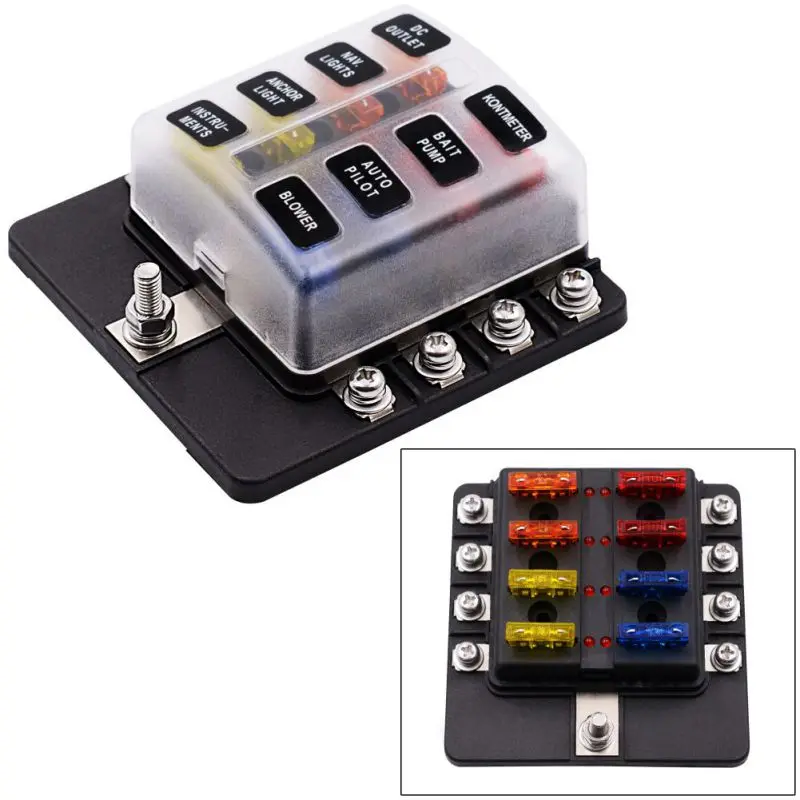 

Auto Car Boat 8 Way Circuit Car ATC ATO Blade Fuse Box Block Holder Waterproof For Cars Buses Boats Terminal Connection 32V