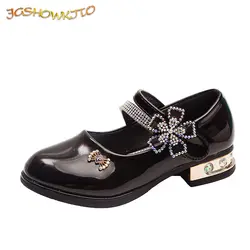 JGSHOWKITO/Новая модная обувь для девочек; сезон весна-осень; детская обувь принцессы на каблуке со стразами; Сверкающие Цветы; мягкие милые