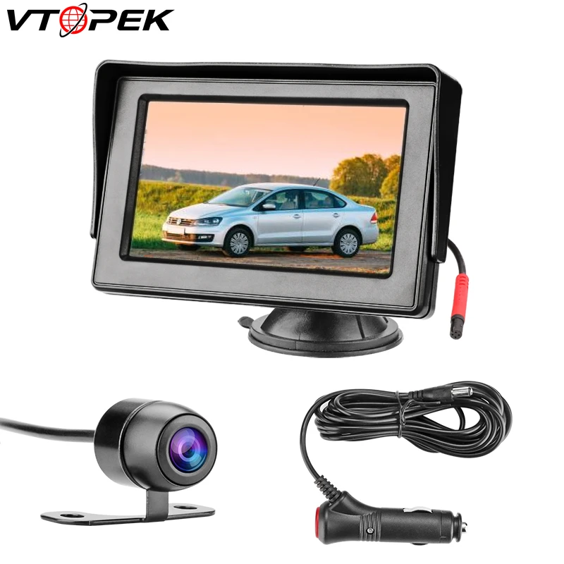 

Vtopek Car display 4.3" car monitor HD Rear View Parking Camera HD Color Park Monitor Waterproof camera Sucker Bracket 12V