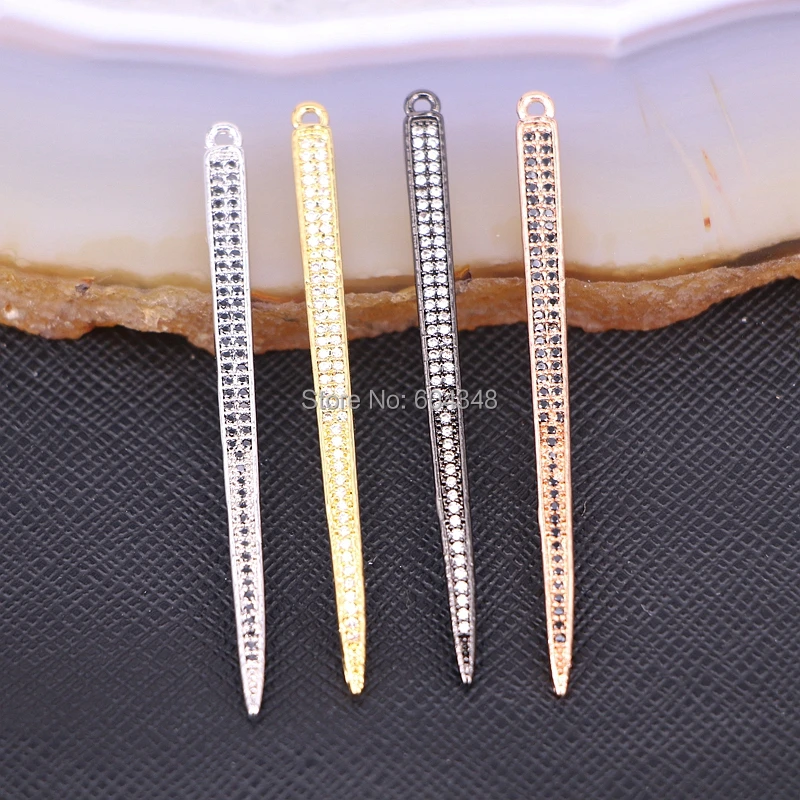 

10PCS Zyunz Micro pave CZ Spike point pendant, Long point crystal setting metal charm pendant Beads For Making Necklace Earrings