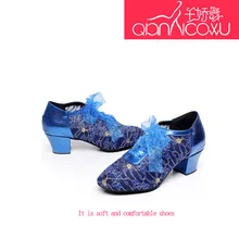 Qian jiao/Женская обувь для латинских танцев с сеткой; женская обувь для взрослых; сезон весна-лето; обувь для танцев на квадратном каблуке с мягкой подошвой; 7050