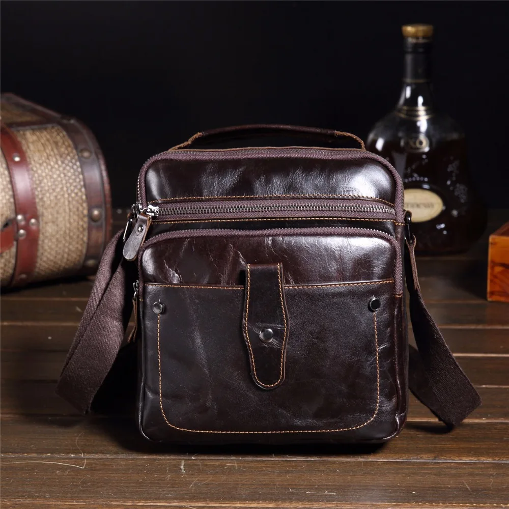

Nesitu Promotion Coffee Color 100% Guarantee Genuine Leather Small Men Messenger Bags Cowhide Man Bag #M8057